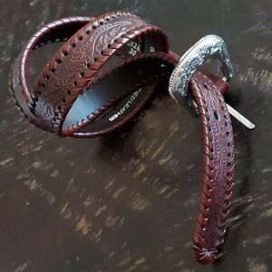 WESTERN BROWN GENUINE LEATHER BONDED BELT 5 HOLE SIZE 30 NWOT TOOLED BOHO CHIC